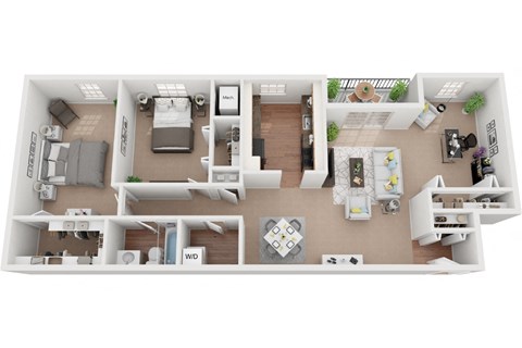 2 Bedroom 1 Bath 1320 SF Dorchester Floor Plan at Courthouse Square Apartments, Towson